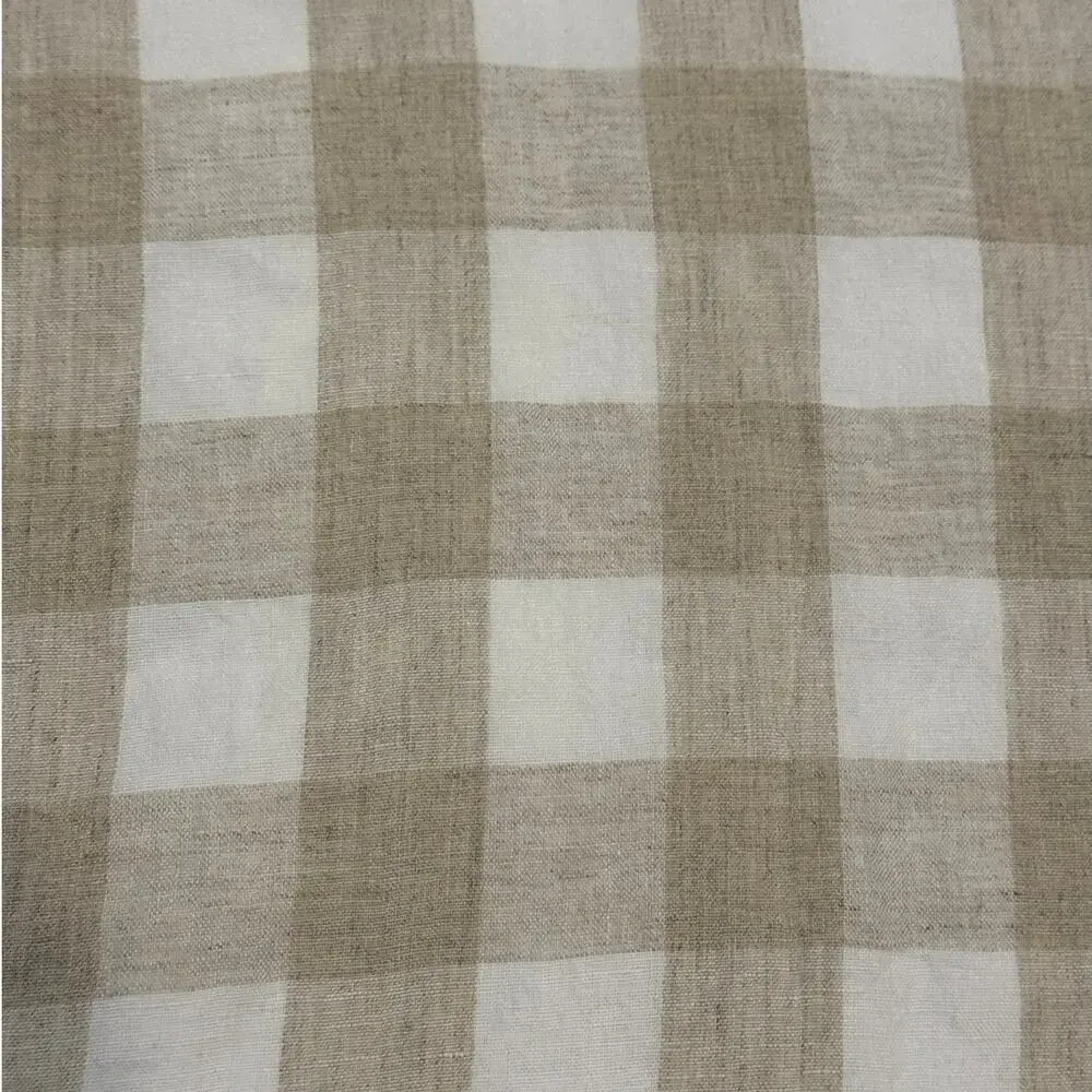 Tan White Check Linen Table Runner 17x100 inches Cottage Core Farmhouse Country